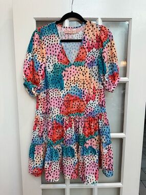 Traffic People Art To Wear Retro Polka Dot Tiered Ruffle V-Neck Dress Size XS